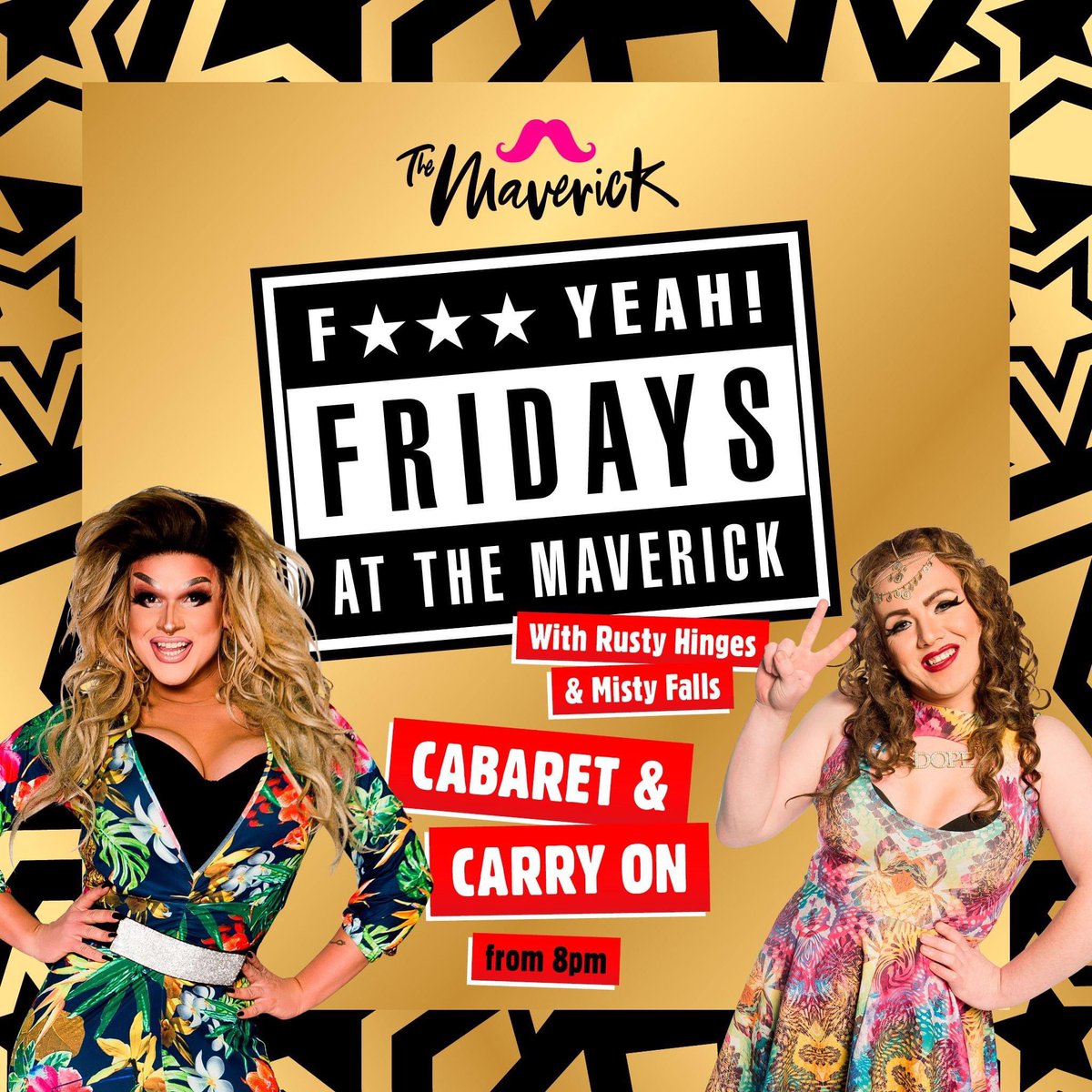 ⭐️ Join our <a href="/MissRustyHinges/">Rusty Hinges</a> and @ohmummymisty for your Friday fix of cabaret, cheeky craic and Gorge Boards across two floors TONIGHT from 8pm at <a href="/maverick_NI/">The Maverick</a> ! 

➡️ DM to book a table for groups of 2+!