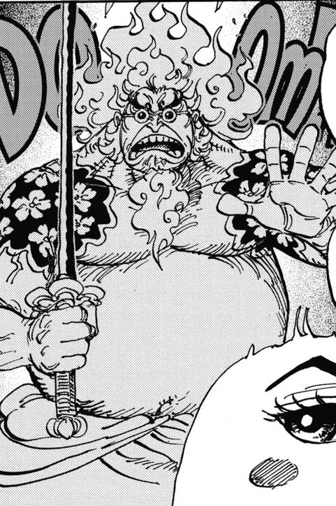 Le Myo-o (明王) fait référence au dieu de la lumière / sagesse dans la religion bouddhiste. Le design de Hyogoro à son prime est inspiré de cette figure. La seule personne autre que Luffy qui a été référée en tant que Myo-o dans cet arc : c’est Kaido dans le chapitre 921. [2/14]