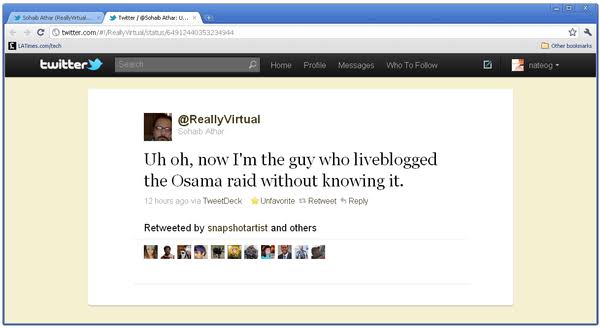 Fun fact, sebuah akun sempat mengetweet sebelum penyerangan dilakukan soal helikopter yang terbang di langit Abbottabad.