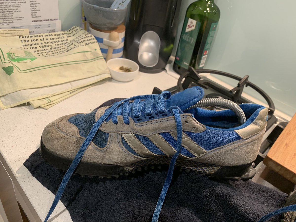 SundayScene's tweet image. Adidas Marathon. Comin on 20 years old. Original colour was royal blue with the silver stripe. They can’t get worse. Has anybody got tips to get me going on a clean up experiment?  Thanks in advance lads n lass’es. ♥️ D