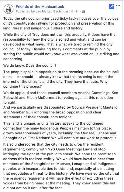 STATEMENT ON TONIGHTS MEETING ON CITY MOVING AHEAD WITH DEVELOPMENT THREATENING INDIGENOUS CULTURAL SITE, WITH MEETING RULES PREVENTING INDIGENOUS VOICES FROM SPEAKING AT MEETING