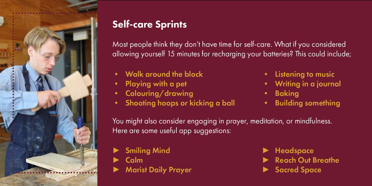 Here are the links to the resources on this page.  https://www.smilingmind.com.au/  |  https://www.calm.com/  |  https://apps.apple.com/au/app/marist-daily-prayer/id1217718121 |  https://www.headspace.com/headspace-meditation-app |  https://au.reachout.com/tools-and-apps/reachout-breathe |  https://apps.apple.com/au/app/sacred-space-daily-prayer/id1050192048