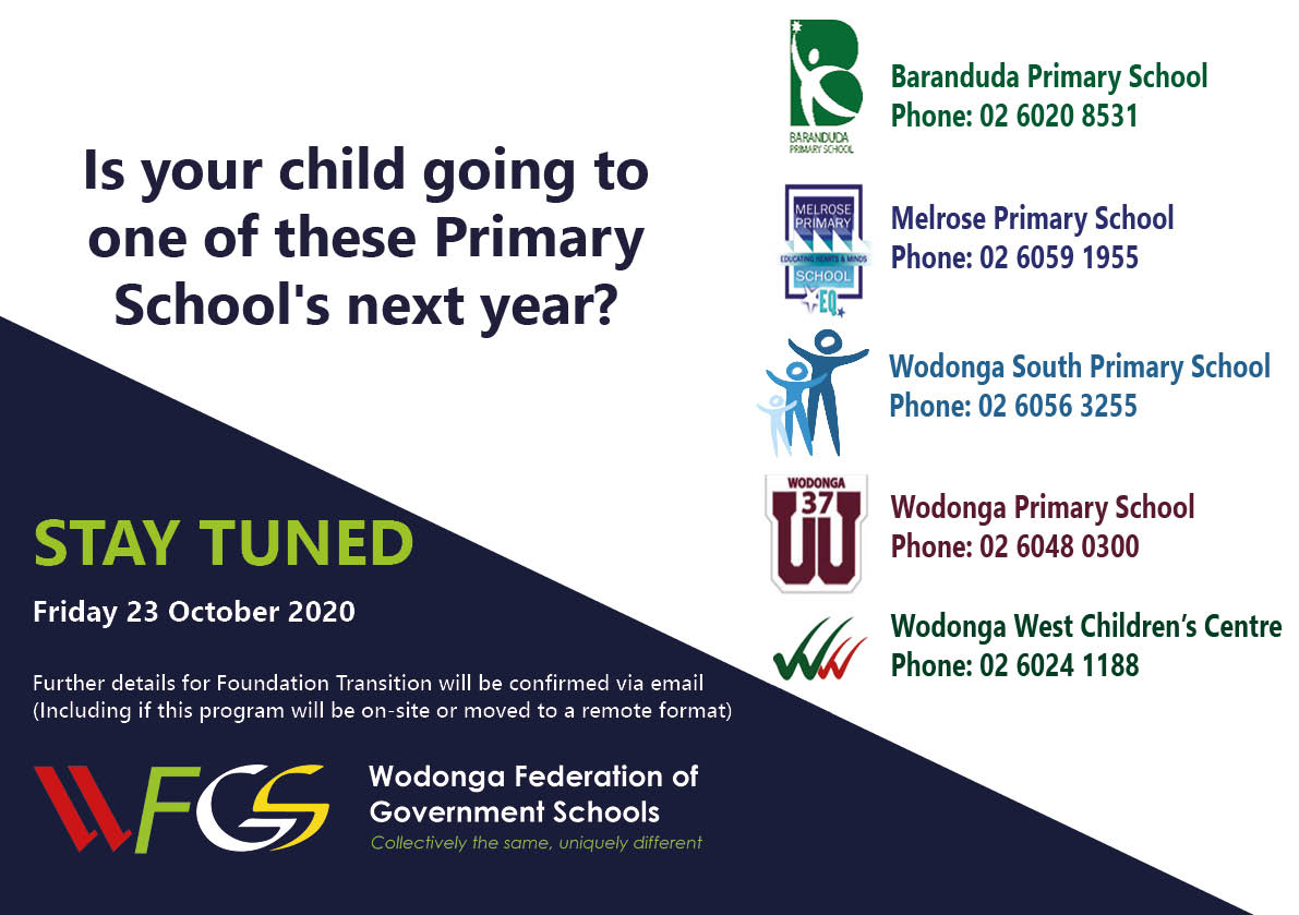 Is your child attending Foundation at one of Wodonga's Government Schools in 2021? Stay tuned, we'll have further details about the transition process on Friday October 23rd.