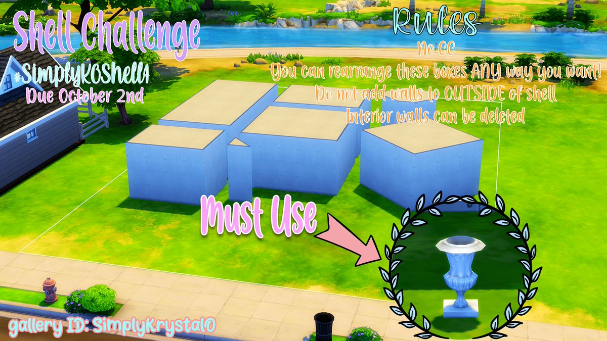 SimplyKO_YT's tweet photo. SHELL CHALLENGE TIME!!
Whos excited for another KO Shell Challenge! This one is going to be a doozy!
Id LOVE to see what yall do with these weird boxes! Tours are October 2nd @ 6:30MST!
#ShellTour #SimsShell #Showusyourbuilds #thesims https://t.co/H1tHrSIWPJ