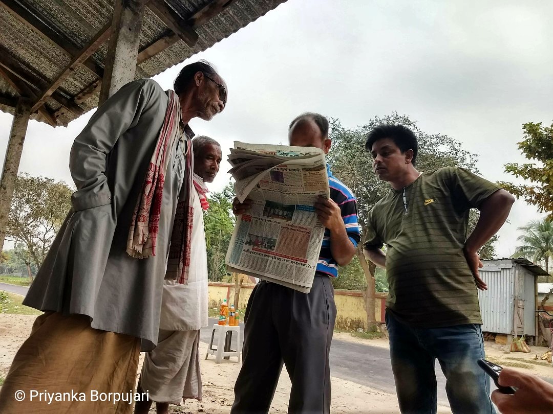 Beyond the cacophony of 24x7 news channels, there's a field of trust & merit in the printed word.Let's meet there.Khalisanimari, Assam.Scenes of assurance that print may not be dead just yet, on the  @outofedenwalk with the brilliant  @PaulSalopek. #EdenWalk  #slowjournalism