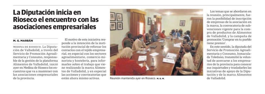 Vía Miguel García Marbán en <a href="/nortecastilla/">El Norte de Castilla</a> . <a href="/Dip_Va/">Diputación de Valladolid</a> inicia en <a href="/AytoRioseco/">Medina de Rioseco</a> el encuentro con asociaciones empresariales de la provincia .Difundiendo las actuaciones del Servicio de Promoción Agroalimentaria y #alimentosdevalladolid . @AEMPRYC <a href="/DavidEsteban_R/">David Esteban Rguez.</a> e Inmaculada Toledano