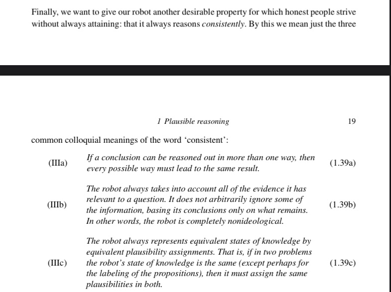 efederbusch's tweet photo. @jahskillen @DrCirillo @dmi3k @HarryDCrane @ole_b_peters I read quickly this paper but it seems to me it shows de Finetti’s coherence implies logical consistency, which is afaik a less strong notion than consistency in the framework of Cox theorem. And as pointed by Jaynes, if there is no *equivalence* then problems may arise. https://t.co/WfhcVGk6lT