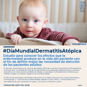fundacion_aedv's tweet photo. #DíaMundialDermatitisAtópica 
🗨 Es una enfermedad crónica y recurrente caracterizada por la aparición de eccema y prurito que afecta al 5-15% de los niños en edad escolar y entre el 2 y 10% de los adultos. https://t.co/5oq2Q1FsXv