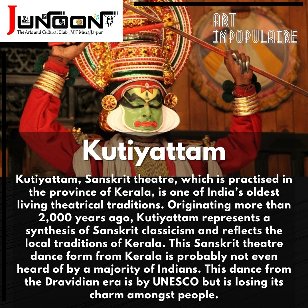junoonmit's tweet photo. Junoon: The Arts and Cultural Club at MIT Muzaffarpur recollects the intense dramatic important of #kootiyattam  and wants reader to help revive this great art form. #art_impopulaire #junoon_mit #mit_muzaffarpur
👇👇 https://t.co/yI5eJ5Y81a