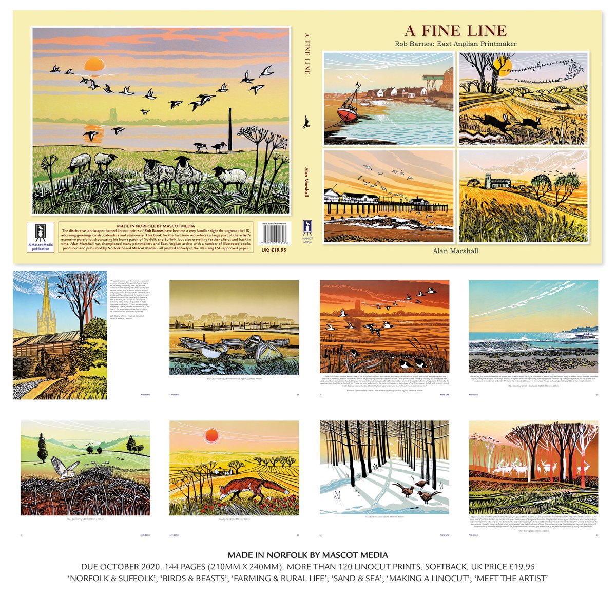 MascotMediaLtd's tweet photo. Out on 5 October #RobBarnes 'A Fine Line'. More than 120 linocut landscapes from this popular #Norfolk artist. @gpcards @Swallowtailprin #printmaking Images of #Suffolk &amp; Norfolk, #Farming, #coast, #wildlife. UK price £19.95, 144pp, softback. Pre-order now. https://t.co/ZknnMRRi8v