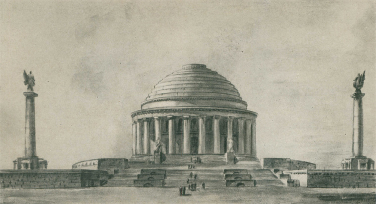 The decision to build the Pantheon was never executed. Its fate may be connected with the turning point of Stalinist architectural projects after Stalin's death, and with the official condemnation of Joseph Stalin, whose body was removed from the Lenin Mausoleum in 1961