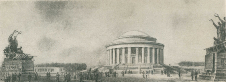 The decision to build the Pantheon was never executed. Its fate may be connected with the turning point of Stalinist architectural projects after Stalin's death, and with the official condemnation of Joseph Stalin, whose body was removed from the Lenin Mausoleum in 1961