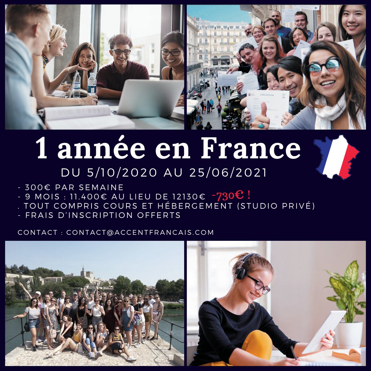 Label_FLE's tweet photo. 🇫🇷 Vous avez toujours rêvé de venir en France ? Venez passer une année en France à un tarif imbattable et devenez bilingue en 2021 ! 😀
Ce programme de @Accent_Francais est fait pour vous !
Plus d’informations 👉 contact@accentfrancais.com ou +33688165029
#QualiteFLE #FLE https://t.co/6Pz9wtasrt
