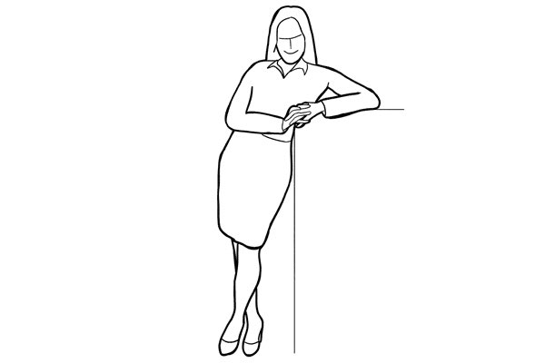 If available, some higher furniture or interior object might be helpful to place an arm on and slightly support the body. This will create a formal but at the same time an open and positive posture.