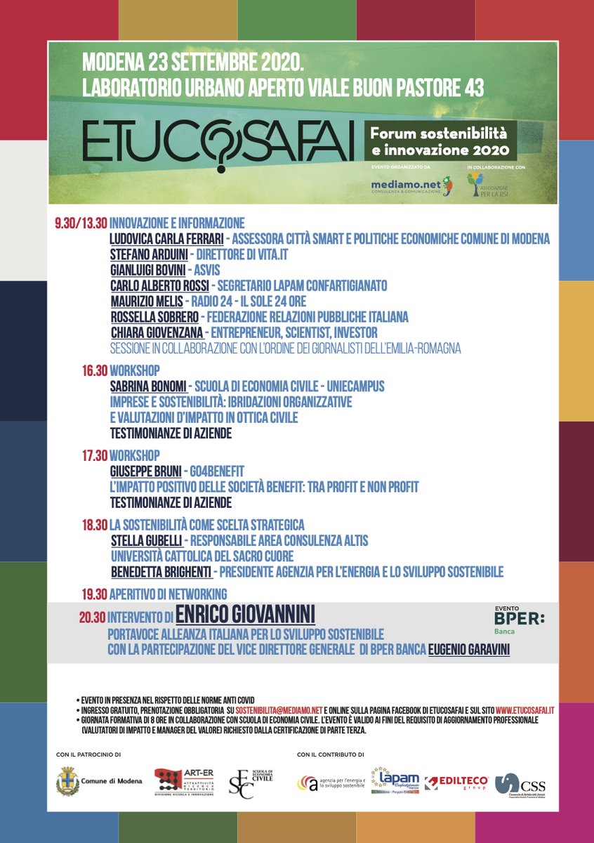 SEC_Loppiano's tweet photo. Una giornata @ASviSItalia organizzata da @MediaMo in collaborazione con SEC. sui temi della sostenibilità e dell'innovazione.
L'evento fa parte del Festival dello sviluppo sostenibile. 
23 SETTEMBRE - MODENA - INGRESSO GRATUITO
prenotazione consigliata a sostenibilita@mediamo.net https://t.co/e0KIZtM6qs