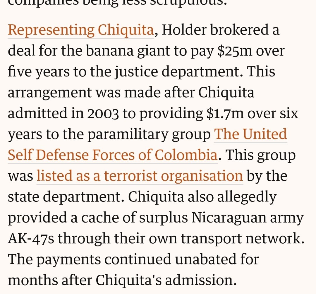 2. Chiquita:For hiring paramilitary death squads to assasinate 173 workers!Look who their defense attorney is: