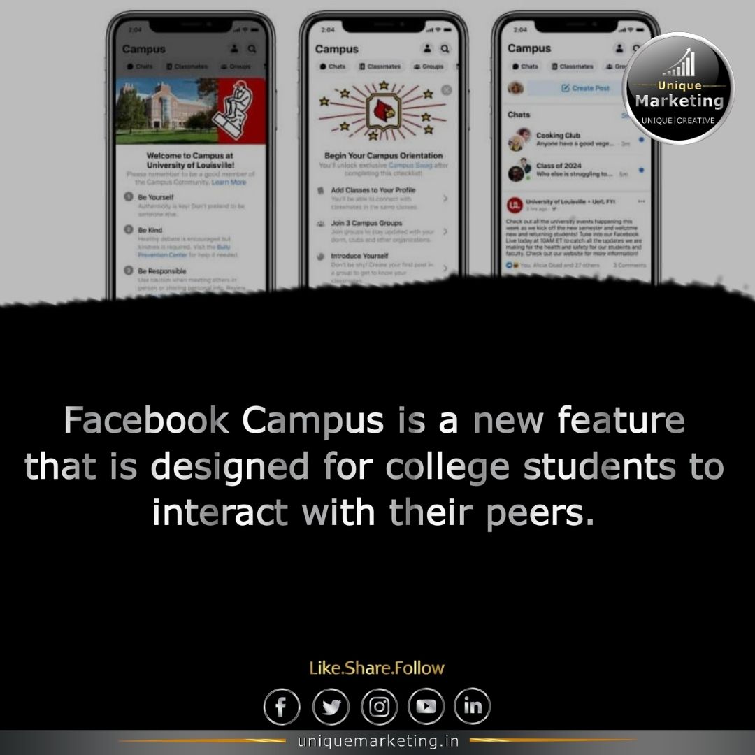 Facebook has launched a new produced called Campus..

Follow -------------> @uniquemarketing.in
For more upcoming news.
#markzuckenberg #facebook #biggestbrands #marketingstrategy #uniquemarketing #businessnews2020 #startupfacts #brandfact #entrepreneursfacts #facebookcampus