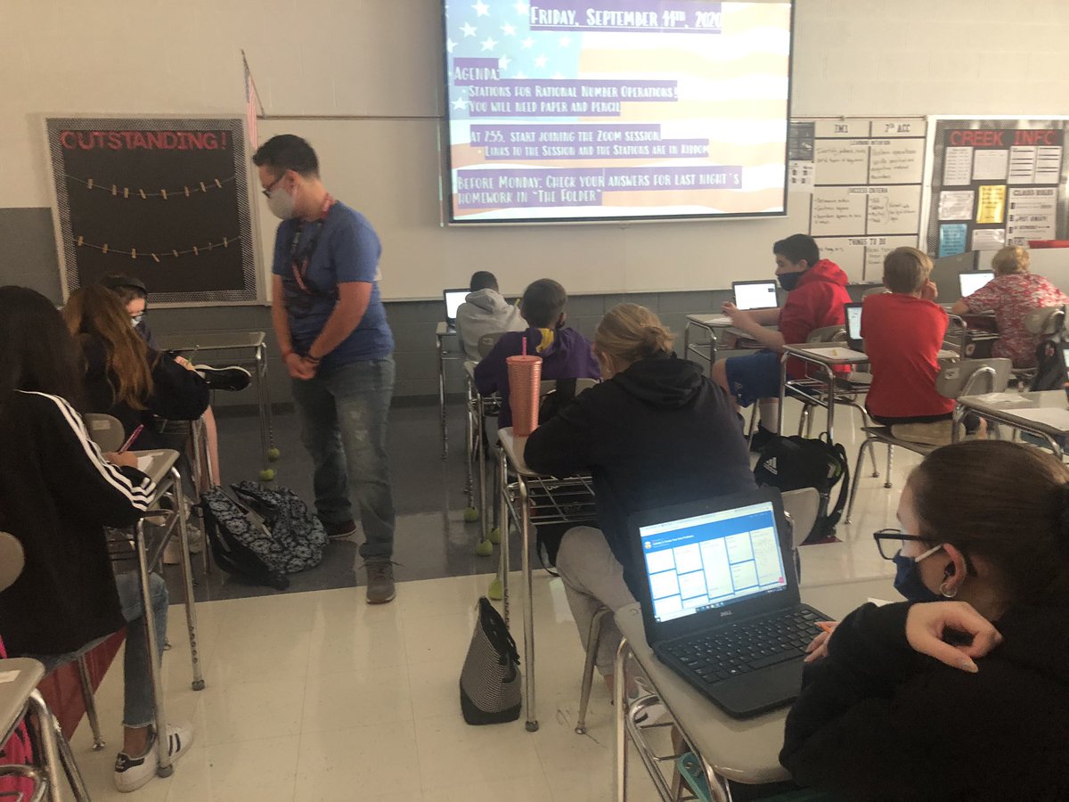 Mrs_Tywater's tweet image. Students in Ms. Birkey’s 7th grade #AcceleratedMath class are using #ZoomBreakout rooms to work through stations with in-person AND distant learners. @SCMFalcons @rucoschools