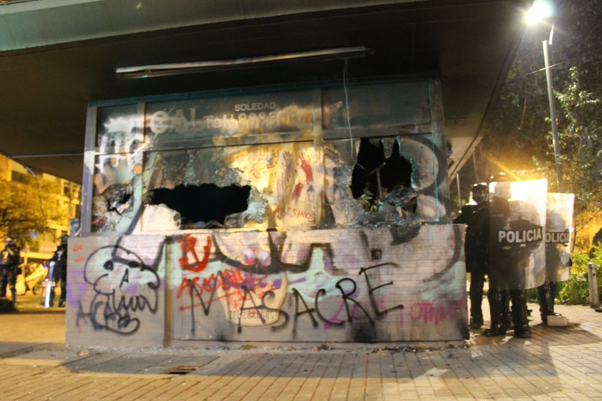 For the last two nights, people around the city have gathered near mini-police stations, over a dozen have been burned, but more have been "redecorated". Protests are the most concentrated in the North of the city, in a working class neighborhood called Suba