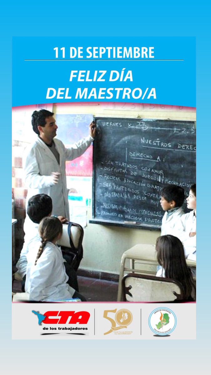 Feliz día del Maestro a toda la comunidad docente de la provincia!!! La bandera de la educación pública siempre arriba 😊😊😊
<a href="/CtMnes/">CTAdelostrabajadoresMnes</a> <a href="/udpm_info/">UDPM INFO</a> <a href="/grillo141/">Ruben Dario</a> <a href="/passalacquaok/">Hugo Passalacqua</a> <a href="/herrerayflia/">Oscar Herrera Ahuad</a>