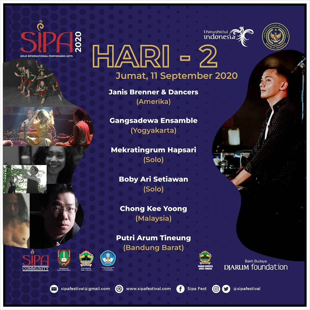 VisitJawaTengah's tweet photo. Hai, Sobat Wisata.
SIPA Festival hari ke-2.
Sesaat lagi di
https://t.co/CI4BotKuH1
#SIPA2020
#SIPAFestival
#JogoPlesiran
#VisitJawaTengah https://t.co/caPbRIomip