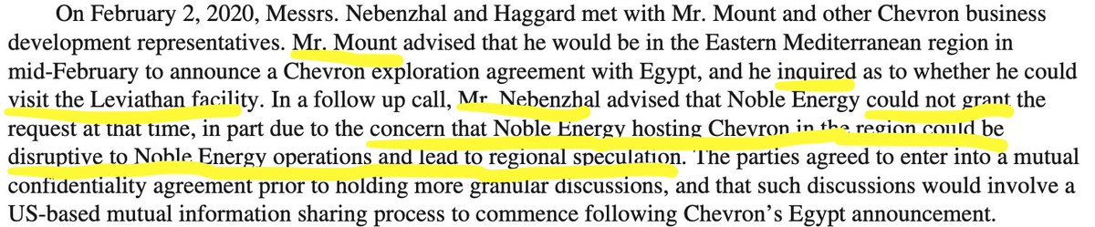 7/ 2)  $NBL had clearly put brakes on in developing Lev and Aphro using the incongruities between Israel, Cyprus and Egypt to buy themselves time. The S4 makes it clear that hiding its real plan from the region was critical.