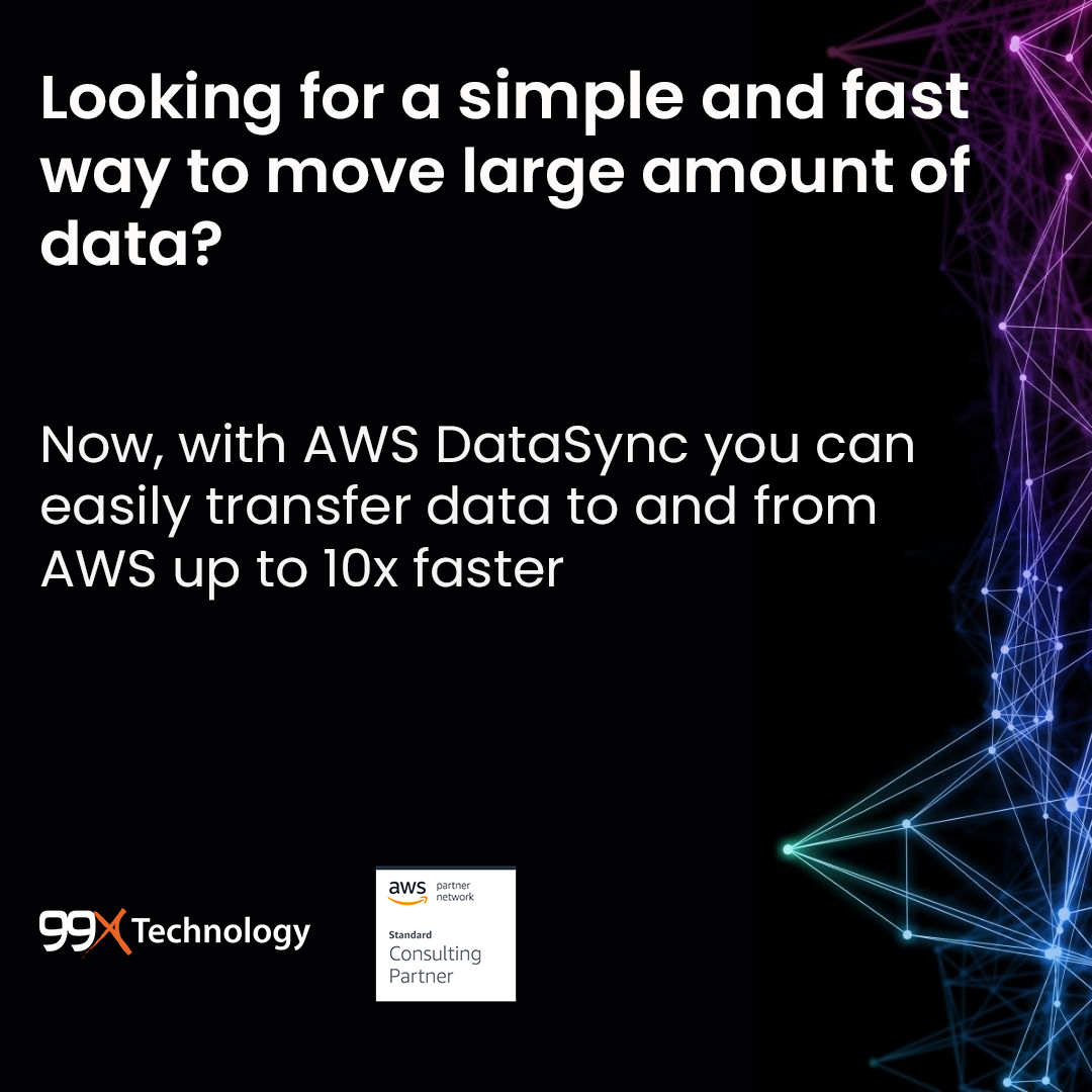 99x_io's tweet image. Manual tasks related to data transfers can slow down migrations and burden IT operations. Learn how #AWSDataSync eliminates or automatically handles many of these tasks: aws.amazon.com/datasync/ #AWS