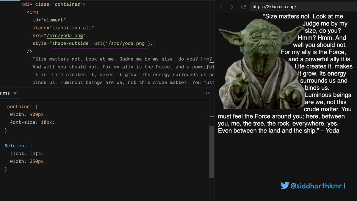 siddharthkmr1's tweet image. #css notes
🤯 Did you know, you can make the text flow around an image or a shape using 'shape-outside' property?
#100DaysOfCode #html #javascript