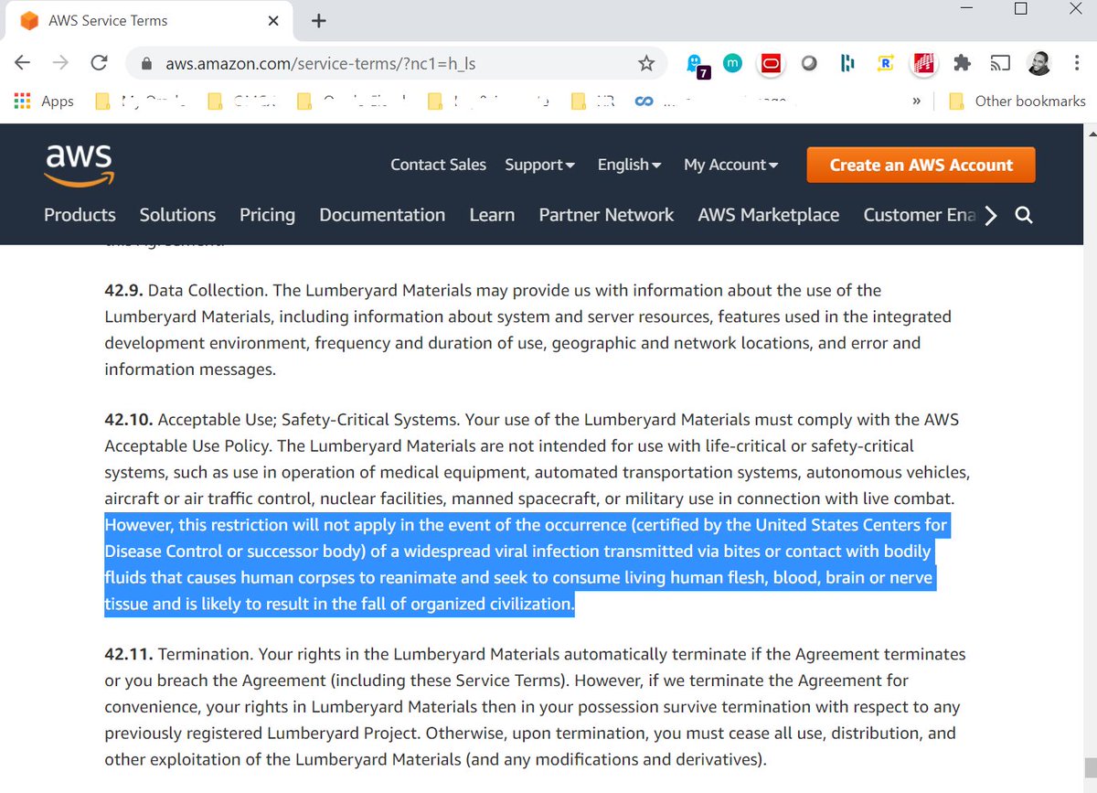 Guess who includes Zombie Apocalypse special exceptions in their terms : aws.amazon.com/service-terms/…