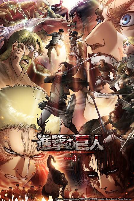 Shingeki no Kyojin/Attack on Titan Season 3 (8.5/10)Still threatened by the "Titans" that rob them of their freedom, mankind remains caged inside the two remaining walls. Efforts to eradicate these monsters continue.