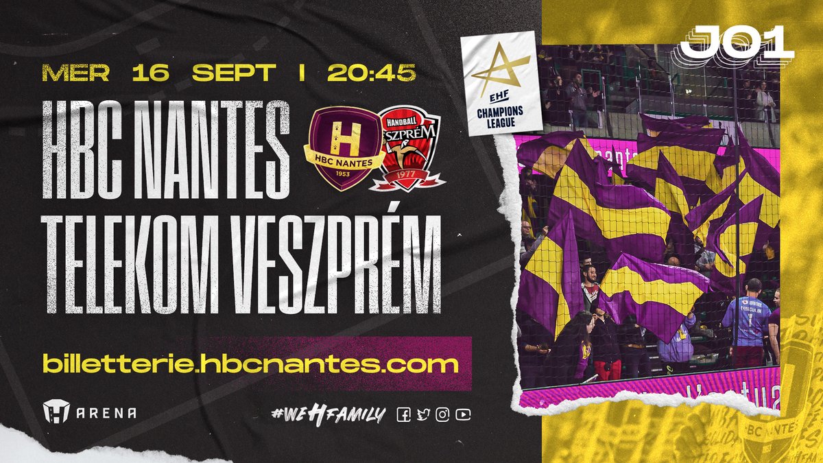 HBCNantes's tweet image. 🤾‍♂️ HBC Nantes - Veszprem 
🏟️ Retour de l'@ehfcl  à la H Arena.
🥳 Ambiance garantie.
😷 Respect des mesures sanitaires.
🎟️ Désormais possible de sélectionner votre bloc 👉 web.digitick.com/hbc-nantes-tel…
🔥 Jusqu'à -20% de réduction dès 4⃣ places en panier.

#WeHback | #HBCNVESZPREM