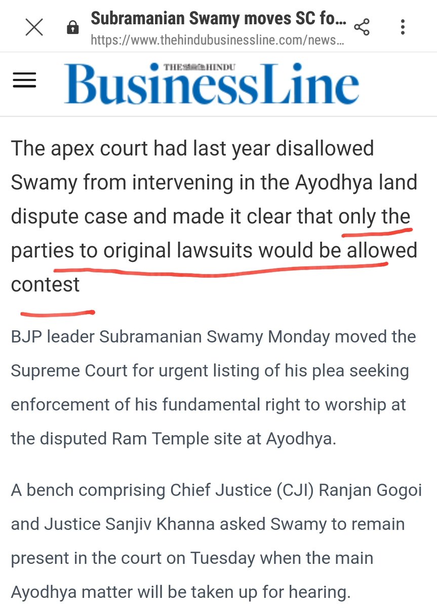 His first plea was REJECTED in 2018, where he tried to insert himself in the case. (In 1993, he had called for the demolition of Ram Lalla Temple.)What happened to his writ petition on right to worship? It was de-tagged from the case & is probably still languishing in SC. 2/n