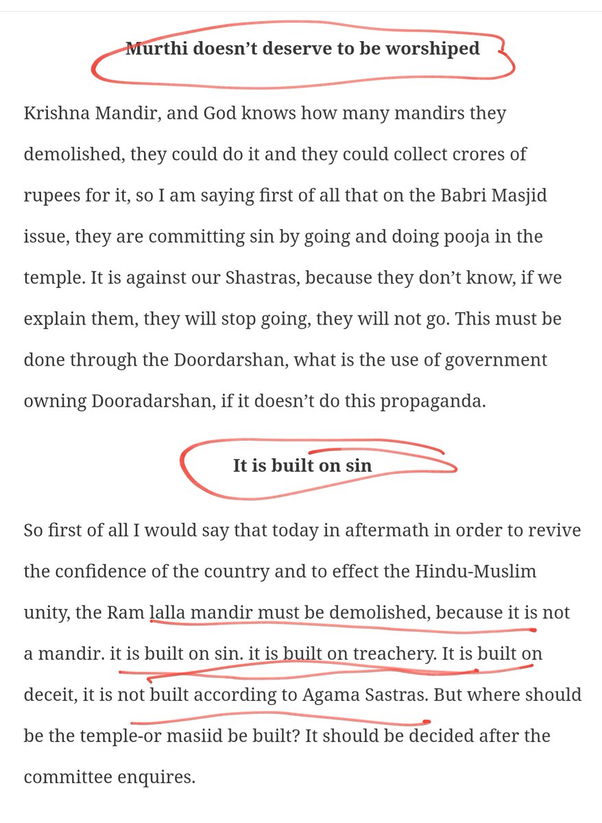 Now what were Subramanian Swamy's views on the Ram Lalla temple in the 1990s?He wanted it DEMOLISHED and said 'it was built on sin'. He asked for the Babri Masjid to be rebuilt.Full text of his eye-opening speech in 1993. Do read: https://cbkwgl.wordpress.com/2019/11/10/demolition-of-babri-masjid-and-aftermath-speech-by-subramanian-swamy-march-13-madina-education-centre-hyderabad/4/n