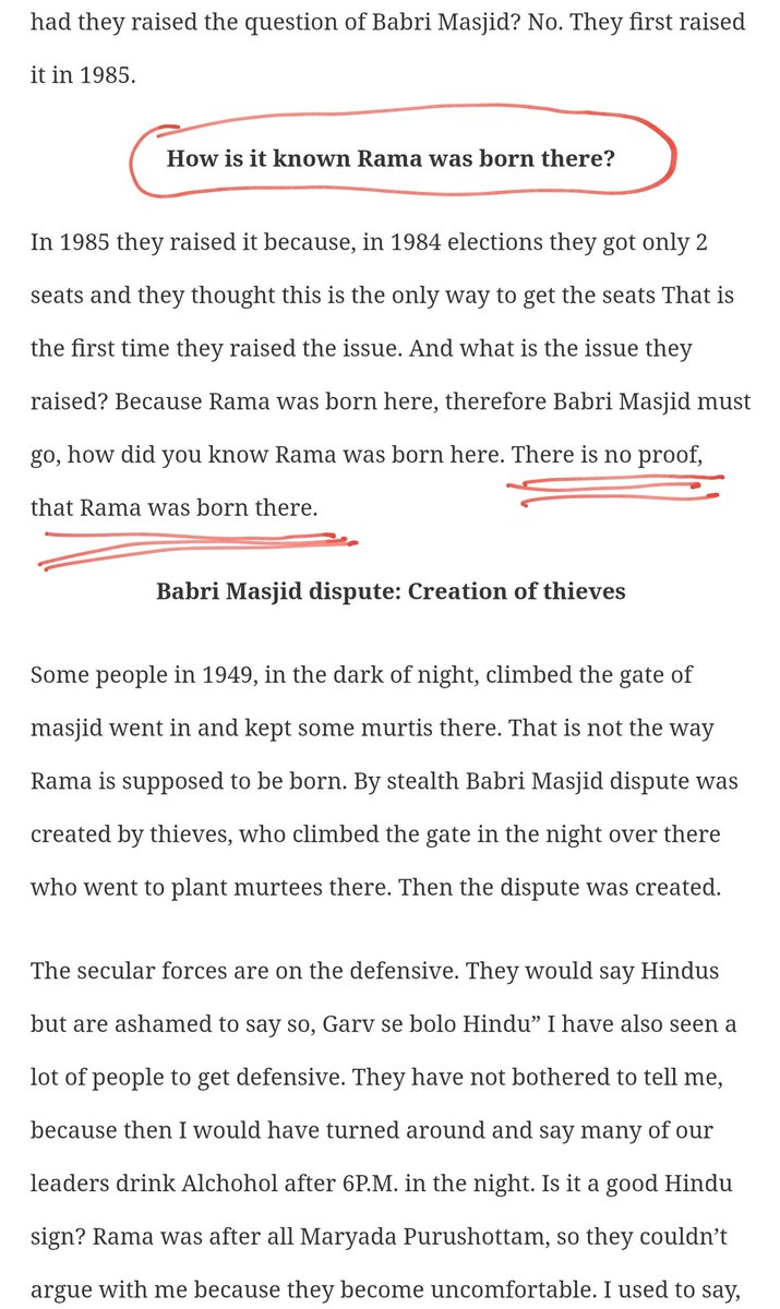 Now what were Subramanian Swamy's views on the Ram Lalla temple in the 1990s?He wanted it DEMOLISHED and said 'it was built on sin'. He asked for the Babri Masjid to be rebuilt.Full text of his eye-opening speech in 1993. Do read: https://cbkwgl.wordpress.com/2019/11/10/demolition-of-babri-masjid-and-aftermath-speech-by-subramanian-swamy-march-13-madina-education-centre-hyderabad/4/n