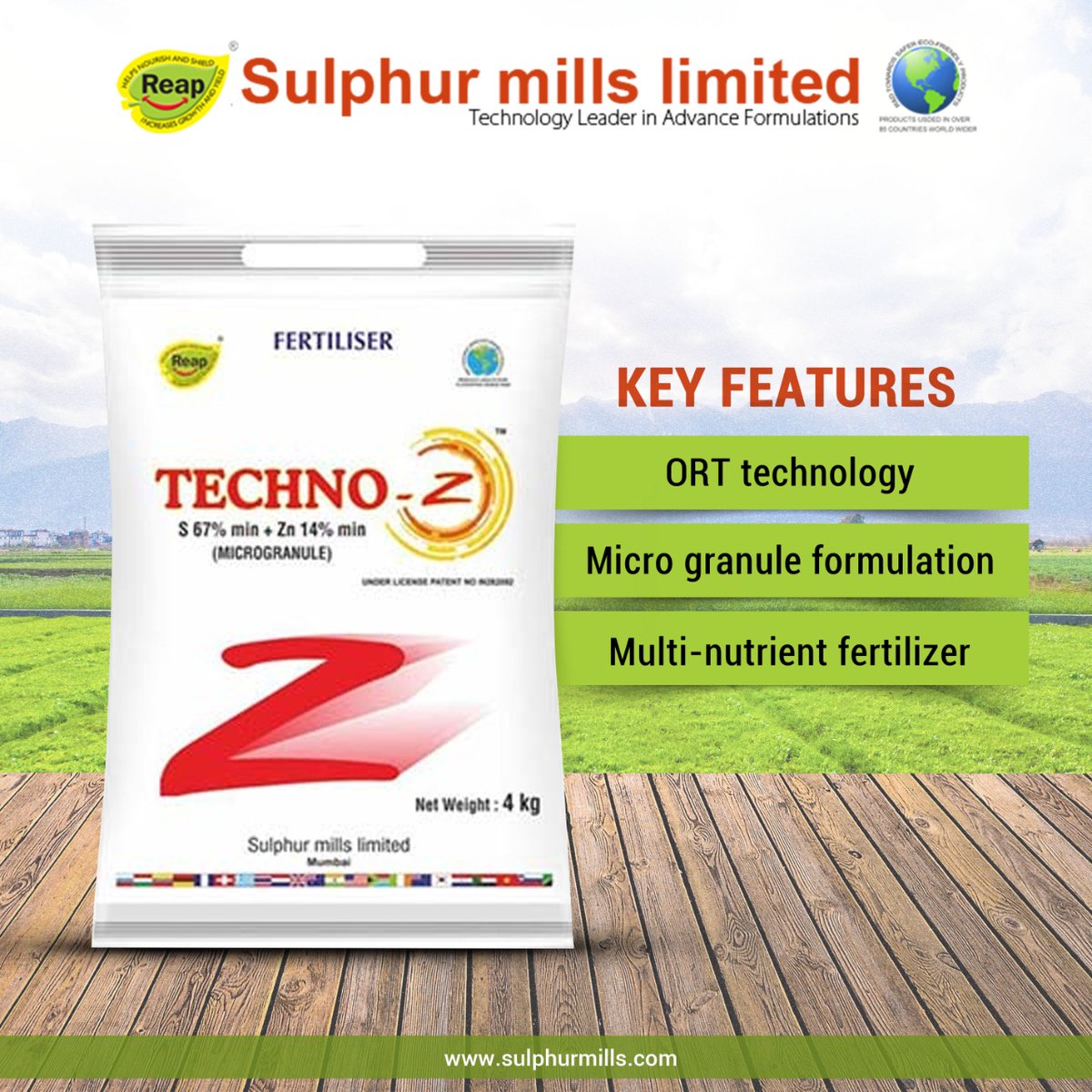 MillsSulphur's tweet photo. Techno Z is a unique product offered by Sulphur Mills Ltd. Its key features include ORT technology, Micro granule formulation and Multi-nutrient fertilizer. Contact us to know more details.
#sulphurmills #fertis #technoz #reap #sumil #fungicide #herbicide #insecticide #pesticide https://t.co/nnVxhnltxk