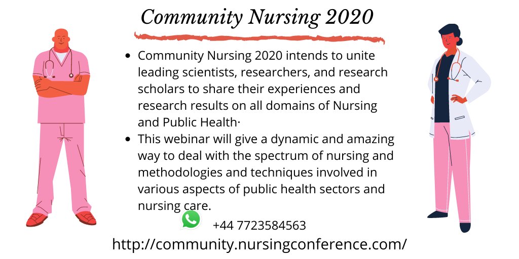 CommunityNurse1's tweet photo. #Register for #CommunityNursing2020 #Webinar and #SubmitAbstract for the Webinar.
#Nursing #Healthcare #ClinicalNursing #Gynecology #ObstetricsNursing #FamilyNursing #NursingResearch
For more visit:
WhatsApp: +44 7723584563 https://t.co/EEwc6dYUjy