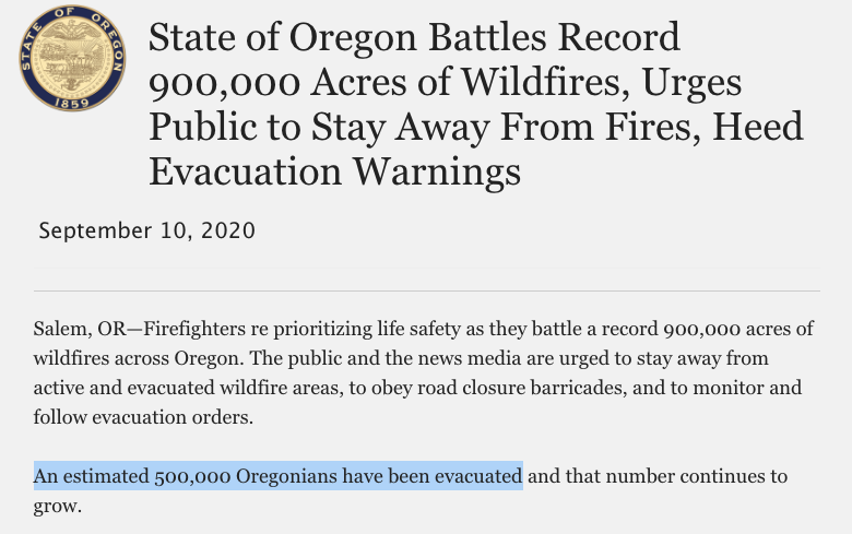 If you add in the 290,000 people in Zone 1 you get to 545K (which includes all 415K of Clackamas). So you could say more than 500K people are in evacuation areas. But that's not what OEM said, and that's certainly not how it's being played.  https://www.oregon.gov/newsroom/Pages/NewsDetail.aspx?newsid=37286