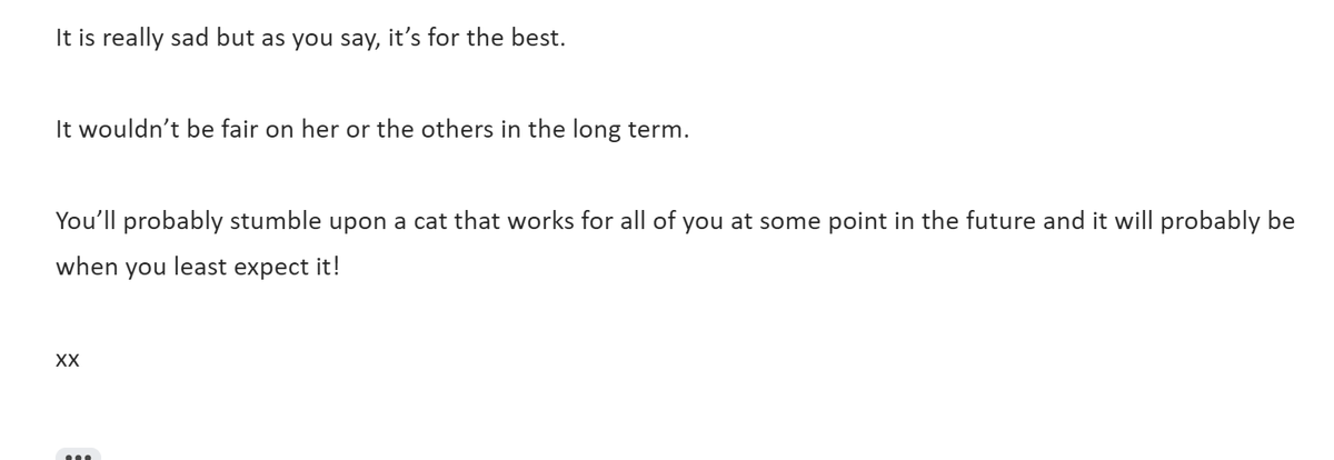 Email from the vet. Apparently people say this about cats as well as life partners! 