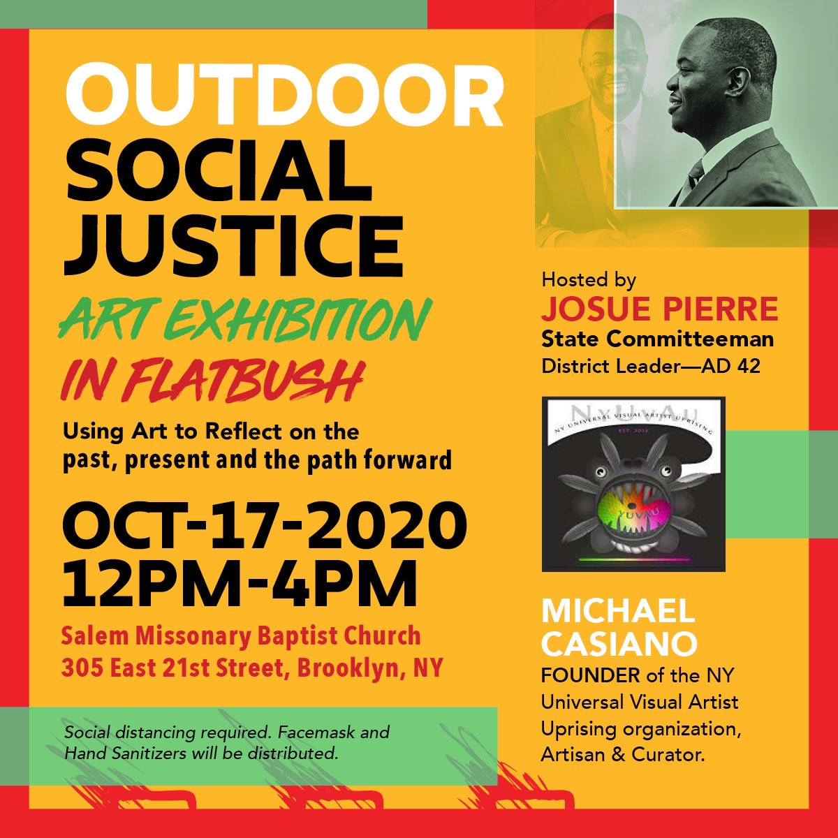 votepierre2021's tweet image. Join DL @CitizenPierre in collaboration w/ Michael Casiano, NY Universal Visual Artist Uprising  for an Outdoor #SocialJustice Art Exhibition in #Flatbush Using Art to Reflect on the past, present and the path forward. 

Oct. 17, 2020 / 12-4pm
Salem Missionary Baptist Church