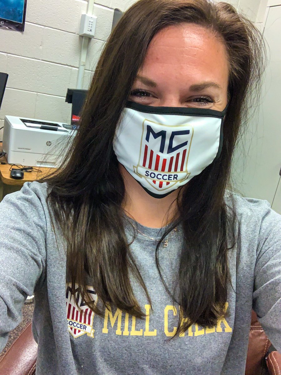 marjhamm's tweet photo. People can tell when I smile behind my mask.. because you can’t see my eyes.. 
Seriously though, loving these masks from one of our #mchs soccer parents. Love my school and this community. #matchymatchy https://t.co/bgjvdlSRp5