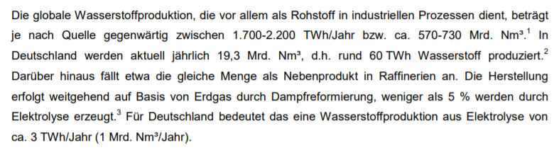 This recent  @DIHK_Research paper estimates electrolysis production to make up 7% of German H2 demand (3,75TWh) https://www.dihk.de/resource/blob/24872/fd2c89df9484cf912199041a9587a3d6/dihk-faktenpapier-wasserstoff-data.pdfSomewhat older research with data assumes lower demand puts the figure at 5%. https://www.uniper.energy/storage/sites/default/files/2017-12/2017_okt_volkswirtschaftliches_kurzgutachten_mep_fur_ptx.pdf https://www.innovationsforum-energiewende.de/fileadmin/user_upload/Potentialstudie-fuer-gruenen-Wasserstoff-in-Raffinerien.pdf