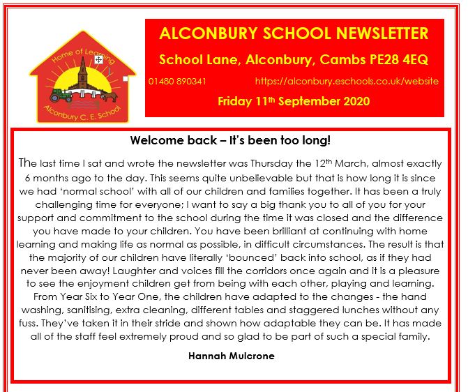 AlconburySchool's tweet photo. Our first newsletter for 6 months - enjoy! https://t.co/HLkDccwk5p