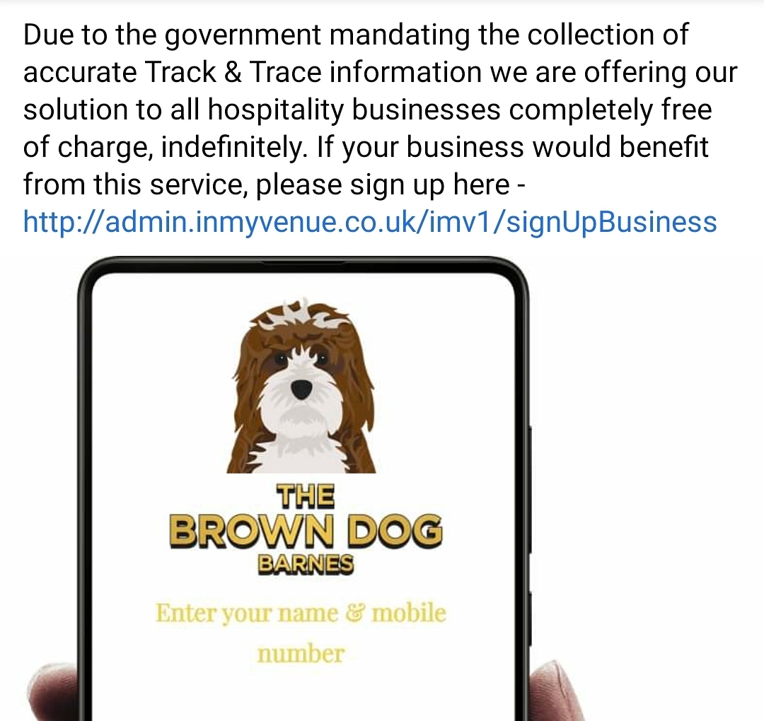 InMyVenue's tweet image. We are now offering out state of the art track and trace solution COMPLETELY FREE OF CHARGE for all businesses in the UK. No customer needs an app, no fees for anyone and all businesses welcome! Sign up on our website inmyvenue.com

#TrackandTrace