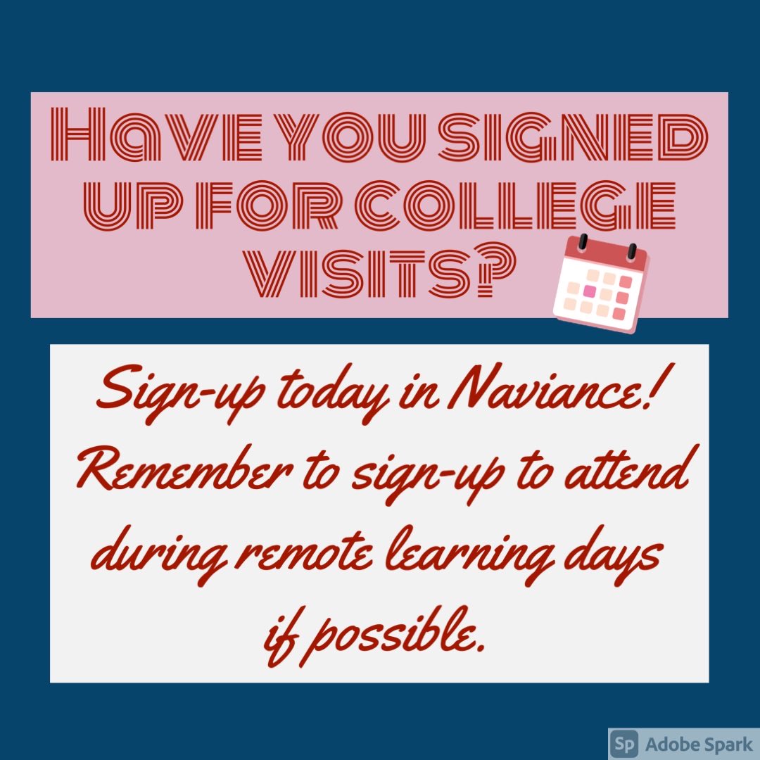 CTPostGrad's tweet image. Attending college visits is an important part of the college process. Srs: See Schoology for more information about virtual visits and sign up in Naviance—do your best to attend on a remote day. Jrs: You may also attend as long as it is on your remote day; sign up in Naviance.