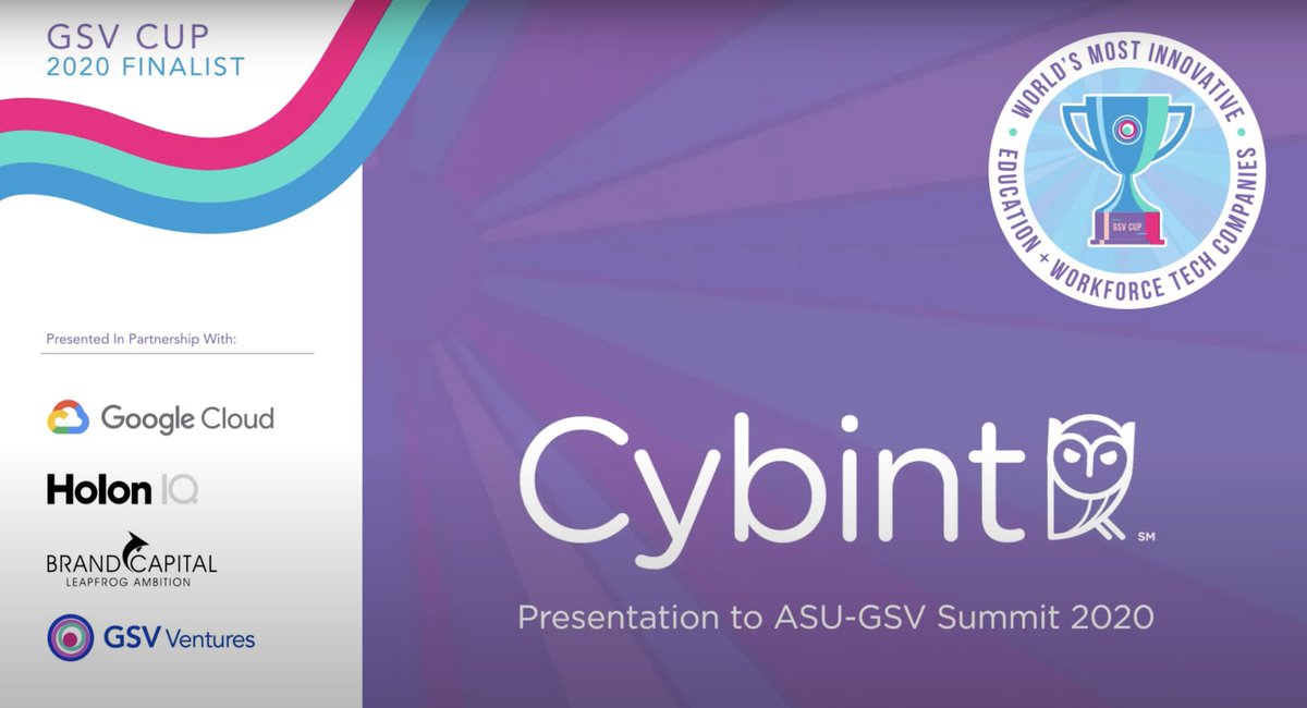 Excited to announce that @CybintSolutions is one of the finalists for the GSV CUP at the <a href="/asugsvsummit/">ASU+GSV</a>, where global education/workforce leaders, investors, &amp; startups will gather to change the world for good from 9/29 - 10/1 &amp; 10/8. Don’t miss it!