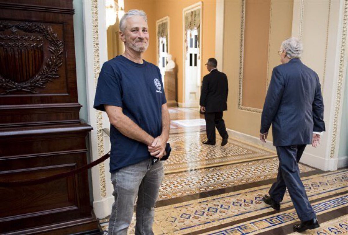 Here’s Jon Stewart smirking at Moscow Mitch following a major victory for 9/11 survivors and activists. The September 11th Victim Compensation Fund was extended to cover first responders for the rest of their lives, a major defeat for the GOP, who stalled the bill. #NeverForget