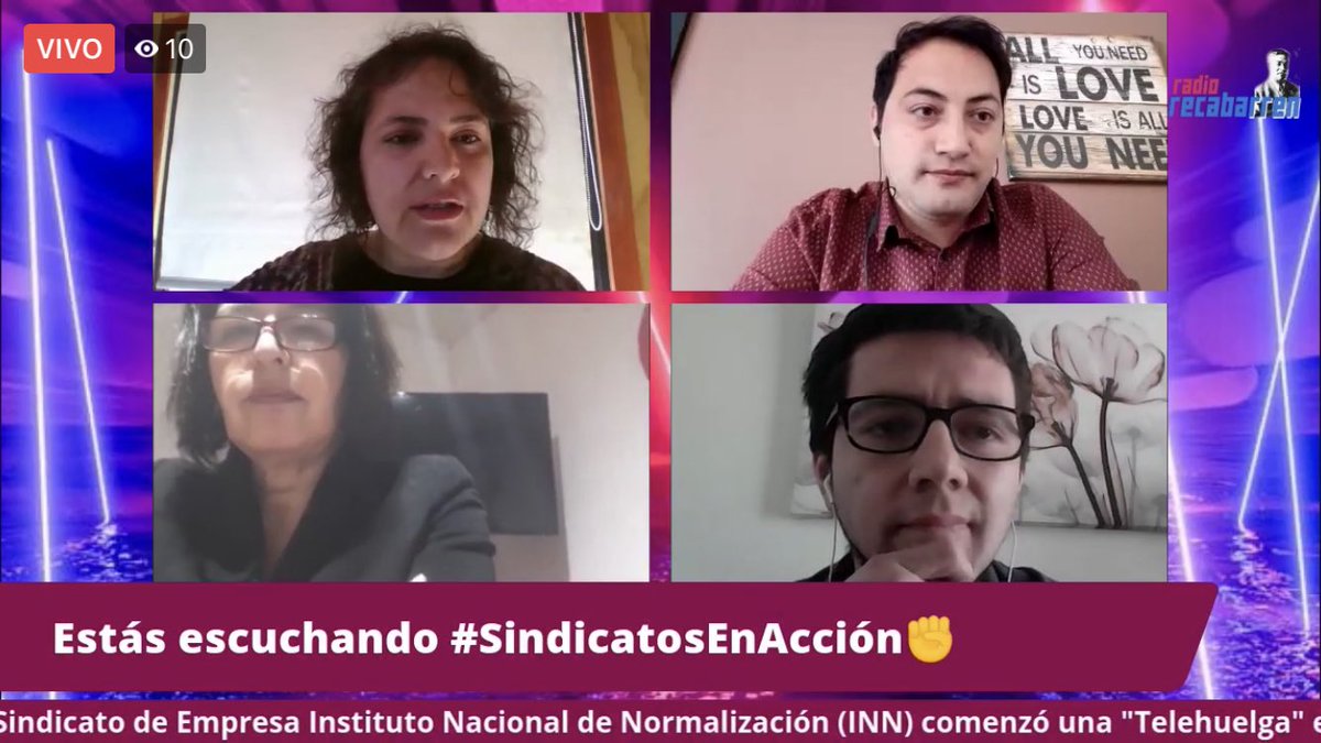 #SindicatosEnAcción | Nos acompaña el <a href="/Sindicato_inn/">Sindicato INN</a> para hablar de su #Telehuelga 

Invitados: 
-Alejandra Contreras, Presidenta.
-Emilio Rojas, Tesorero.
-Sebastián Maulén, Secretario.

Conduce Sandra Guerra, periodista Radio Recabarren.

📲 bit.ly/3k7tNnR