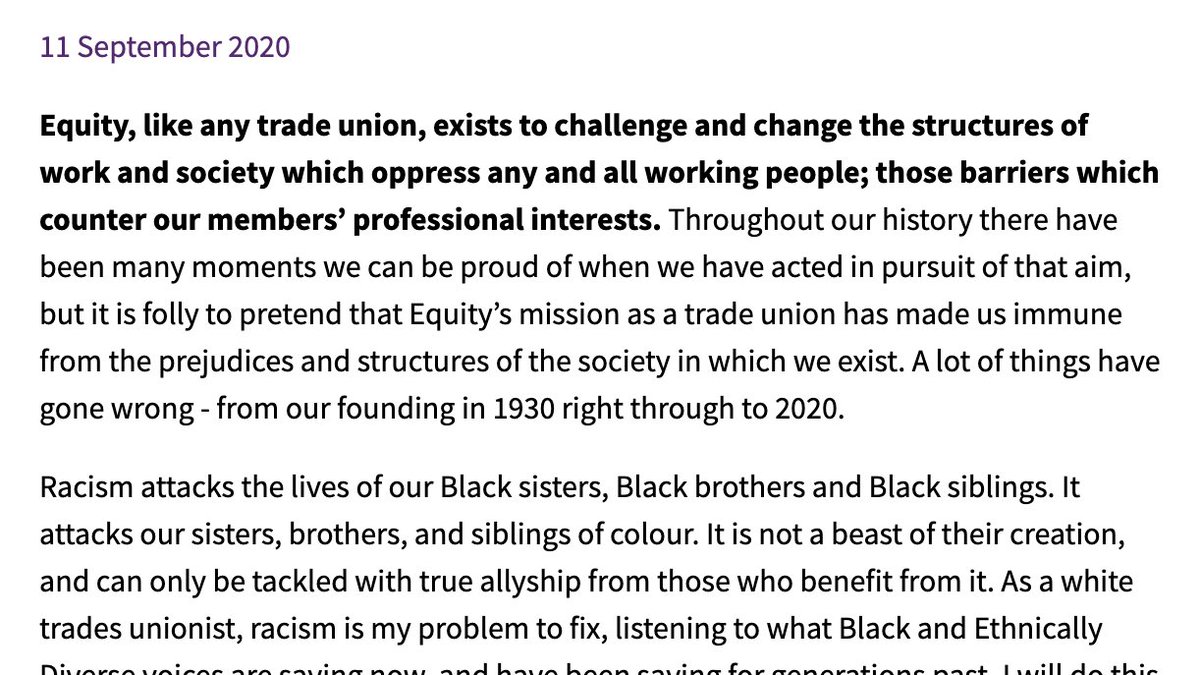Jassa Ahluwalia (@officialjassa) on Twitter photo Finally, an apology from <a href="/EquityUK/">Equity</a>.
Huge congratulations to all my colleagues. We fought tirelessly (as volunteers) for this much needed accountability.
I look forward to restanding for election to the <a href="/EquityREC/">Equity Race Equality Committee</a>. So much work yet to do.
Full statement: equity.org.uk/news/2020/sept… Finally, an apology from <a href="/EquityUK/">Equity</a>.
Huge congratulations to all my colleagues. We fought tirelessly (as volunteers) for this much needed accountability.
I look forward to restanding for election to the <a href="/EquityREC/">Equity Race Equality Committee</a>. So much work yet to do.
Full statement: equity.org.uk/news/2020/sept…