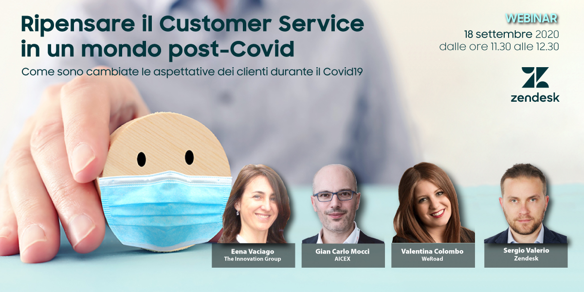 Come ripensare e ottimizzare il #CustomerService a seguito della #pandemia?

🎙 Ne parliamo il #18settembre nel Webinar con:
<a href="/evaciago/">Elena Vaciago</a>, <a href="/TIG_italia/">TIG - The Innovation Group</a>
@giancarlomocci, <a href="/aicexCX/">AICEX</a>
Sergio Valerio, <a href="/Zendesk/">Zendesk</a>
Valentina Colombo, WeRoad

✍🏻Registrati ora! lnkd.in/dvAPYBc

#TIGwebinar