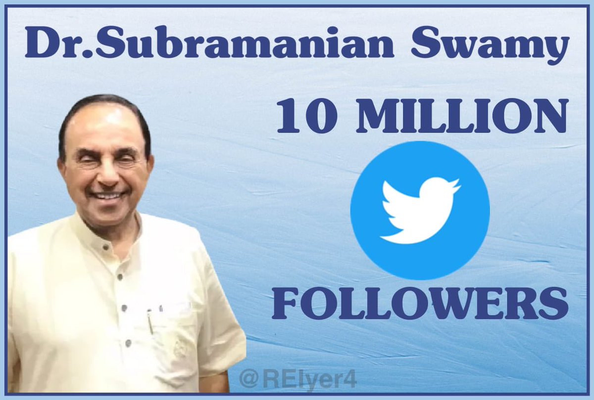 jagdishshetty's tweet photo. With 1 Crore genuine followers &amp; being the most Interactive Indian Politician on @Twitter Dr @Swamy39 has proved to World that if you have a Determination You Can have Your Way &amp; Set Nation’s Agenda &amp; pave way to Make Bharat Mata Proud ! Well done Dr @Swamy39 -People are with You https://t.co/WJbF0Czsp6
